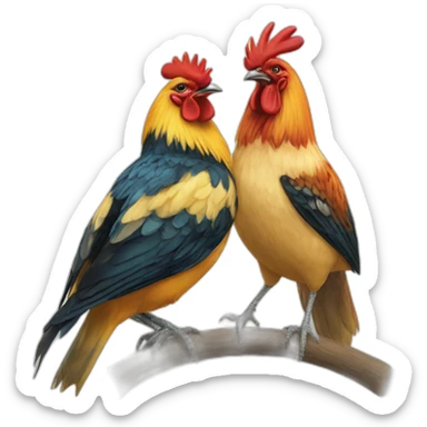 Two Tit birds and rooster sticker