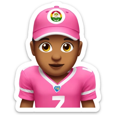 Peruvian infant wearing pink messie jersey sticker