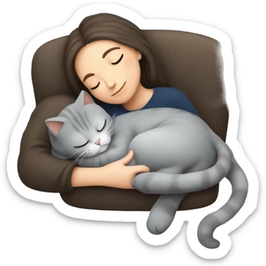 Grey kitty sleeping on brunette white girl's lap sticker
