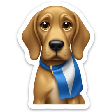 Gold and blue Bloodhound dog waiving a white flag in surrender. sticker