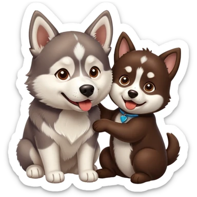 Husky and chocolate lab hanging together  sticker