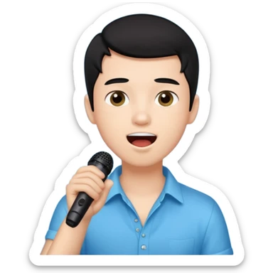 Beautiful Boy with black hair singing karaoke funny light blue aesthetic background with lights sticker