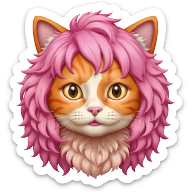 Orange cat wearing pink curly wig  sticker