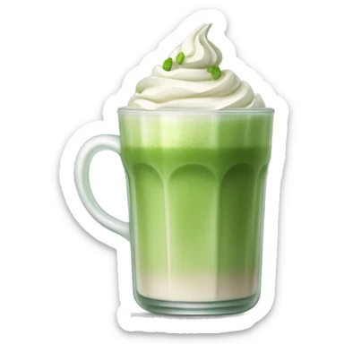 a glass of matcha latte with whipped cream and green tea on top
 sticker