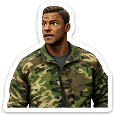 dark-skinned boy in camouflage jacket sticker