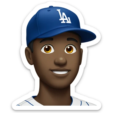 portrait of a young man wearing a dodgers hat sticker