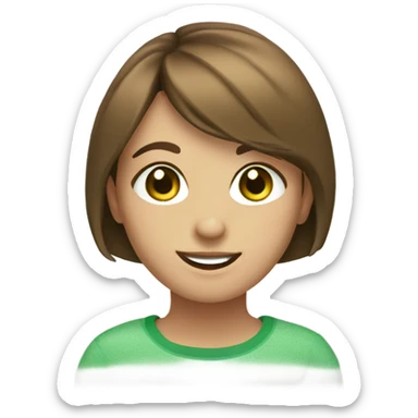 smiling girl with a short brown bob, freckles and green eyes  sticker