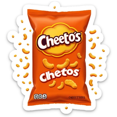 Draw a pack of Cheetos with bright orange-red packaging & crunchy snacks spilling out. sticker