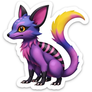 Rare epic aesthetic colorful Salandit-Noibat-Eevee-Civet-species-Fakemon-hybrid-creature, with markings, full body sticker