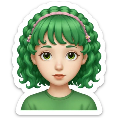 green curly  haired with hair bangs big head accessory big nose mid size ear young sticker