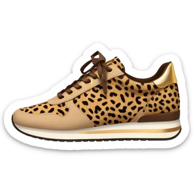 Realistic, isolated, side view, womens trendy cheetah print sneaker, with gold detailed elements sticker