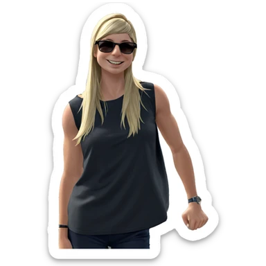 blonde girl smiles by ocean sticker