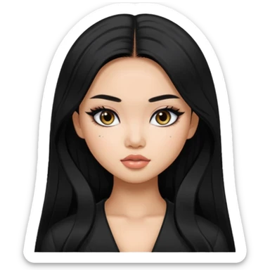 Vietnamese asian beauty, pretty bratz baddie, black eyeliner, black long hair sticker