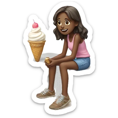 Girl eating ice cream on a big rock on the beach sticker
