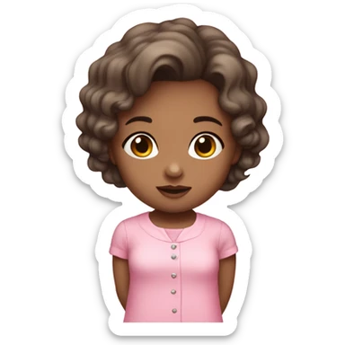 do a kid girl with dark blond hair dark eyes with a cute baby pink outfit, full body sticker