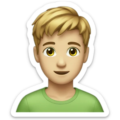 Boy, teenager, bright brown straight short hair, green eyes sticker