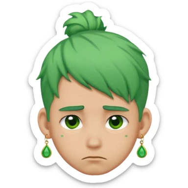  bun haired with earrings green hair guy sad sticker