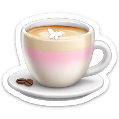 Latte coffee with the pastel pink glass and a white butterfly sticker sticker