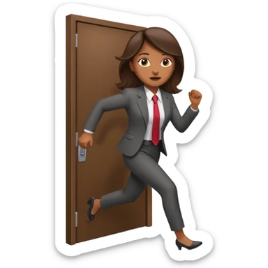 brown skinned female in business attire running out of door sticker