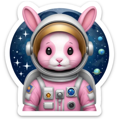 pink rabbit with astronaut costume sticker