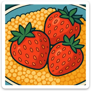 close-up of couscous and strawberries, fresh, healthy, food illustration sticker