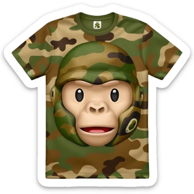 high quality emoji of a BAPE T-shirt featuring iconic camouflage pattern and ape head logo, clean detailed style sticker