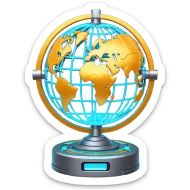 connected tech nodes, gear, globe sticker