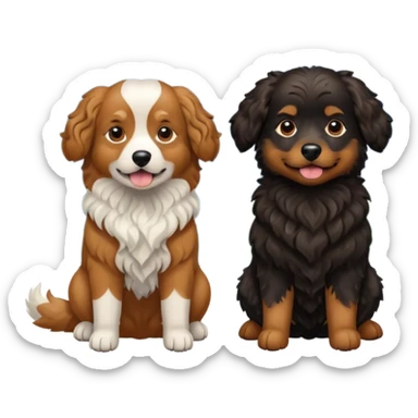 two dogs with wavy hair, one black and one brown with mountains sticker