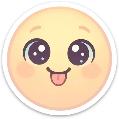 cute emoji, round face, big sparkling eyes, tiny tongue sticking out, playful, pastel colors sticker