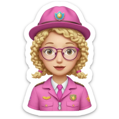 scout girl with pink scout uniform including hat, blonde curly haired and glassess sticker