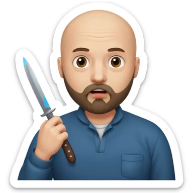 Bald man with a beard with bulging eyes holding a knife to his throat  sticker