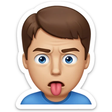 Un gars blanc brun au yeux bleu qui tire la langue sur le coter de la bouche et regarde mal sticker