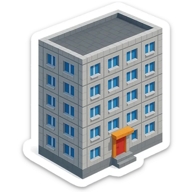 voxel style Russian panel apartment building, typical Soviet architecture, gray concrete, isometric view sticker