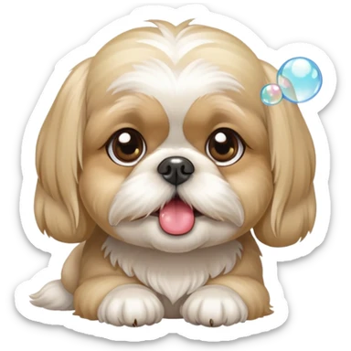 Blonde Shih tzu blowing bubbles from its mouth sticker