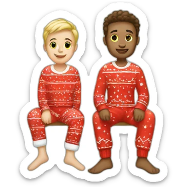 white gay couple sitting in christmas pajamas sticker