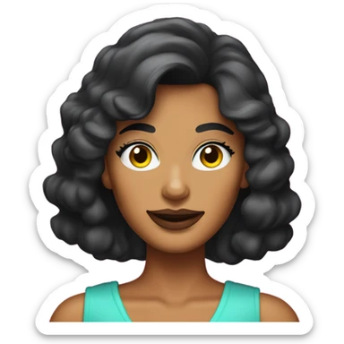 Tanned woman with black hair dressed in 1980s hair, makeup, and neon attire  sticker