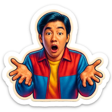 The same Japanese man looks at the viewer with a surprised look, and his hands are empty sticker