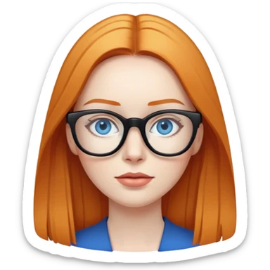 woman with pale skin, ginger straight hair, black glasses, blue eyes sticker