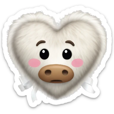 Cowhide fuzzy heart with white ribbon sticker