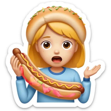 kawaii pleading face with hot dog in mouth struggling sticker