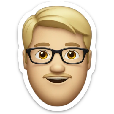 Young chubby white man with straight blond hair, glasses and little beard and blue eyes sticker