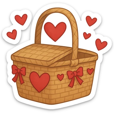 romantic picnic basket with hearts, no background sticker
