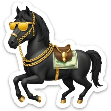 Black Horse looks gangster with Golden chains, sunglasses and Holds money sticker
