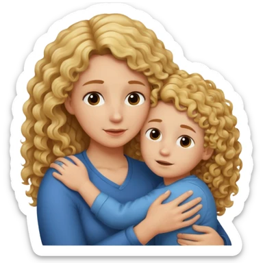 a mother with blond curly long hugging his son with brown hair and like saying its okay sticker