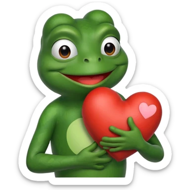pepe the frog holding a heart sticker