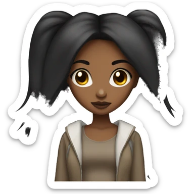 Brown skin black girl , long straight black hair , baddie sticker