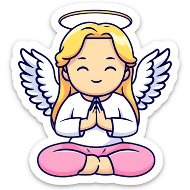 woman with long blonde hair as an angel meditating with pink cufflinks in her hair sticker