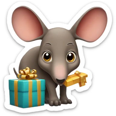 Aardvark with a present sticker