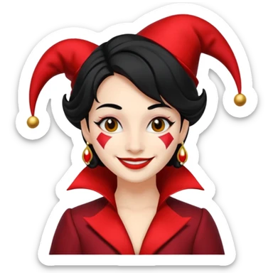 Jester woman, black and red suit, black hair sticker