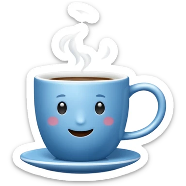 blue coffee cup with steam, no face sticker